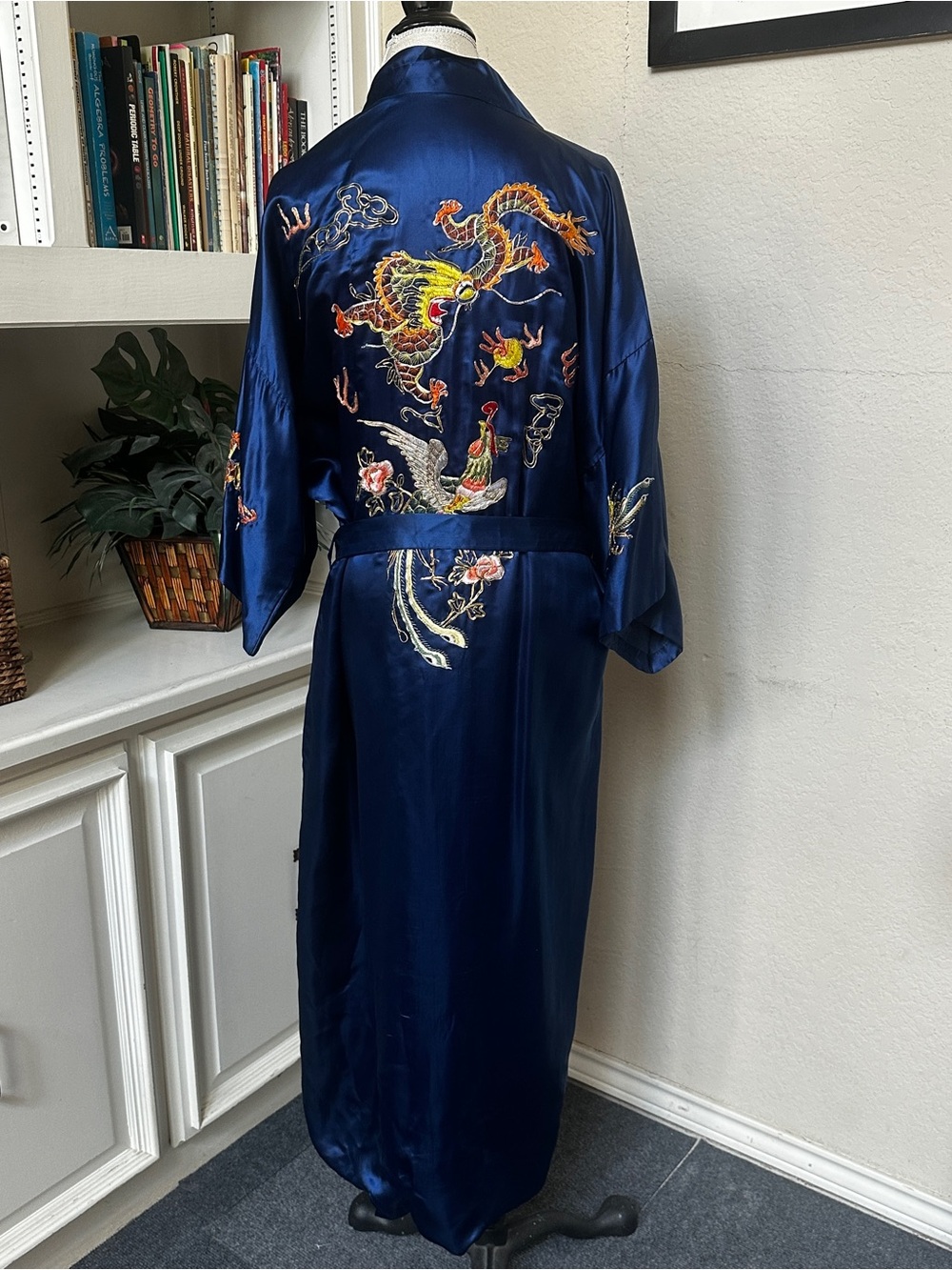 Embroidered Royal Blue Silk Robe